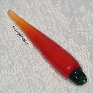 Vintage Murano Style Art Glass Orange Red Chili Pepper Hand Blown Kitchen Decor